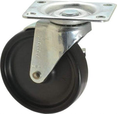 Shepherd - 4" Diam x 15/16" Wide x 4-3/4" OAH Top Plate Mount Swivel Caster with Brake - Polyolefin, 150 Lb Capacity, Plain Bearing, 2-5/8 x 3-3/4" Plate - Exact Tool & Supply