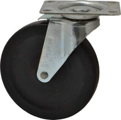 Shepherd - 5" Diam x 15/16" Wide x 5-3/4" OAH Top Plate Mount Swivel Caster with Brake - Hard Rubber, 160 Lb Capacity, Nylon Bearing, 2-5/8 x 3-3/4" Plate - Exact Tool & Supply
