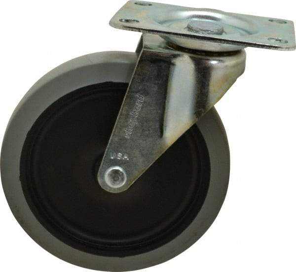 Shepherd - 5" Diam x 15/16" Wide x 5-3/4" OAH Top Plate Mount Swivel Caster - TPR, 135 Lb Capacity, Plain Bearing, 2-5/8 x 3-3/4" Plate - Exact Tool & Supply