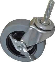 Shepherd - 3" Diam x 13/16" Wide x 3-1/2" OAH Stem Mount Swivel Caster with Brake - Polyurethane, 120 Lb Capacity, Plain Bearing, 3/8-16 x 1-1/2" Threaded Stem - Exact Tool & Supply