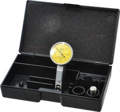 Mahr - 0.4 mm Range, 0.01 mm Dial Graduation, Horizontal Dial Test Indicator - 27.5 mm Yellow Dial, 0-40-0 Dial Reading - Exact Tool & Supply