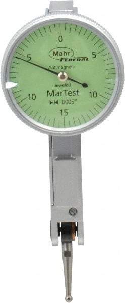 Mahr - 0.015 Inch Range, 0.0005 Inch Dial Graduation, Horizontal Dial Test Indicator - 1.1 Inch Green Dial, 0-15-0 Dial Reading - Exact Tool & Supply