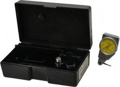 Mahr - 0.4 mm Range, 0.01 mm Dial Graduation, Horizontal Dial Test Indicator - 27.5 mm Yellow Dial, 0-40-0 Dial Reading - Exact Tool & Supply