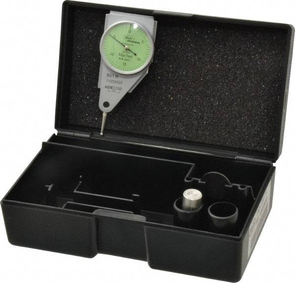 Mahr - 0.015 Inch Range, 0.0005 Inch Dial Graduation, Horizontal Dial Test Indicator - 1.1 Inch Green Dial, 0-15-0 Dial Reading - Exact Tool & Supply