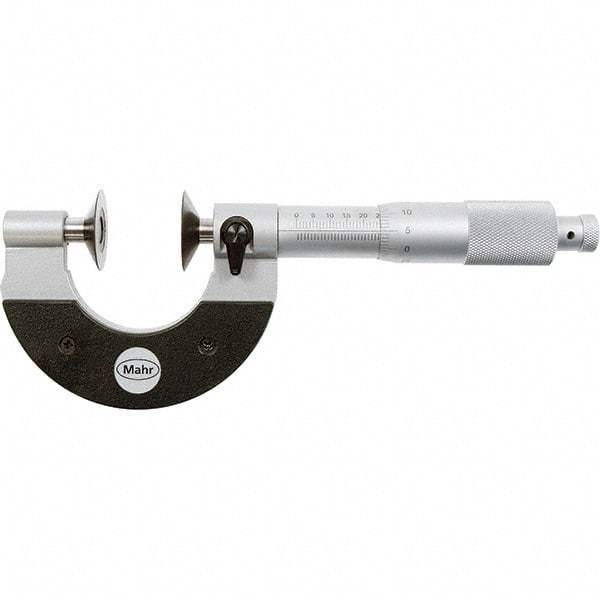 Mahr - 0 to 20mm, 0.01mm Graduation, Ratchet Stop Thimble, Mechanical Disc Micrometer - 4 micro m Accuracy, 25mm Disc, Steel - Exact Tool & Supply
