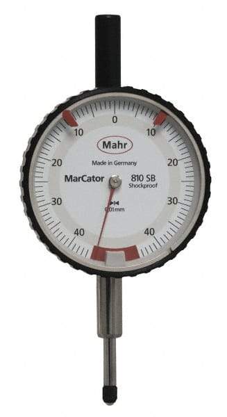 Mahr - 0.8mm Range, 0-45-0 Dial Reading, 0.01mm Graduation Dial Drop Indicator - 50mm Dial, 0.01mm Range per Revolution - Exact Tool & Supply
