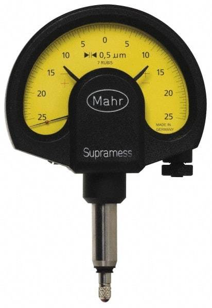 Mahr - 0.5 micro m Graduation, Accuracy Up to 0.5 m, 25 micro m Measurement, Dial Comparator Gage - 1 N Force, 2.8mm Overtravel, White - Exact Tool & Supply