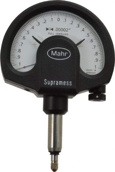 Mahr - 0 Inch Graduation, 0.001 Inch Max Measurement, Dial Comparator Gage - 1 N Force, 0.11 Inch Overtravel, White - Exact Tool & Supply