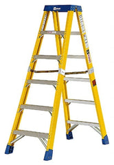Made in USA - 7 Steps, 12 Ft. High, Type IAA Rating, Fiberglass Step Ladder - Exact Tool & Supply