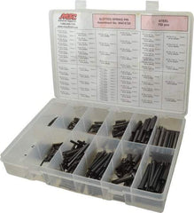 Made in USA - 750 Piece, 1/16 to 7/16" Pin Diam, Spring Pin Assortment - Steel - Exact Tool & Supply
