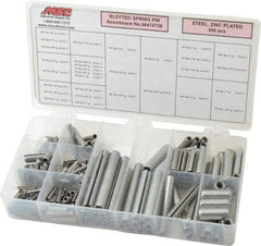 Made in USA - 300 Piece, 1/16 to 3/8" Pin Diam, Spring Pin Assortment - Zinc, Zinc Plated - Exact Tool & Supply