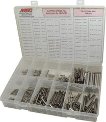 Made in USA - 750 Piece, 1/16 to 7/16" Pin Diam, Spring Pin Assortment - 18-8 Stainless Steel - Exact Tool & Supply
