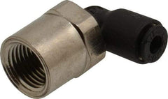 Legris - 1/8" OD, 1/8 NPT, Nylon/Nickel Plated Brass Push-to-Connect Female Elbow - 290 Max psi - Exact Tool & Supply