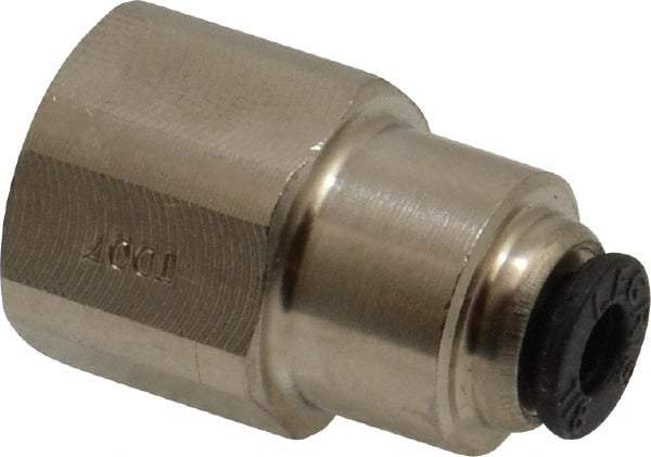 Legris - 1/8" Outside Diam, 1/8 NPT, Nickel Plated Brass Push-to-Connect Tube Female Connector - 290 Max psi - Exact Tool & Supply
