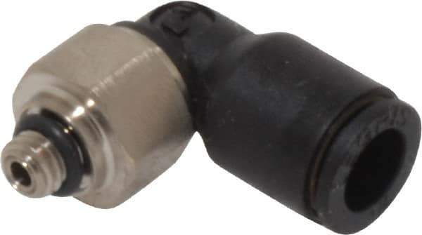 Legris - 1/4" OD, 10-32 UNF, Nylon/Nickel Plated Brass Push-to-Connect Male Elbow - 290 Max psi - Exact Tool & Supply