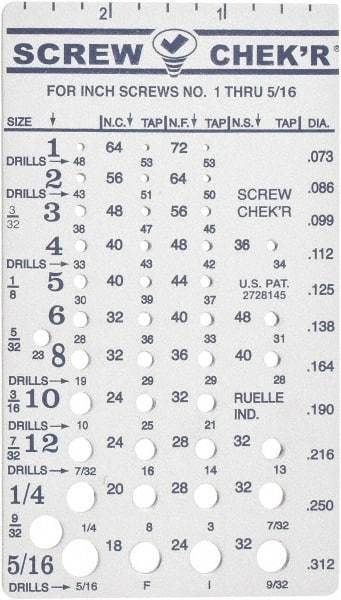 Made in USA - No.1 to 5/16 Inch Stainless Steel Inch Thread Screw Checker - Exact Tool & Supply