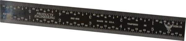 PEC Tools - 6" Long, 1/100, 1/64, 1/32, 1/10" Graduation, Rigid Steel Rule - 5R Graduation Style, 3/4" Wide, Black, Black Chrome Finish - Exact Tool & Supply
