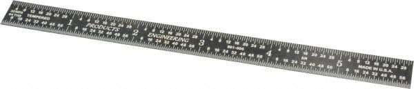 PEC Tools - 6" Long, 1/100, 1/64, 1/32, 1/10" Graduation, Flexible Steel Rule - 5R Graduation Style, 1/2" Wide, Black, Black Chrome Finish - Exact Tool & Supply