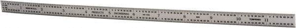 PEC Tools - 12" Long, 1/100, 1/64, 1/50, 1/32" Graduation, Flexible Steel Rule - 16R Graduation Style, 1/2" Wide, Silver, Satin Chrome Finish - Exact Tool & Supply