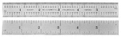 PEC Tools - 36" Long, 1/100, 1/64, 1/32, 1/10" Graduation, Rigid Steel Rule - 5R Graduation Style, 1-1/4" Wide, Silver, Satin Chrome Finish - Exact Tool & Supply