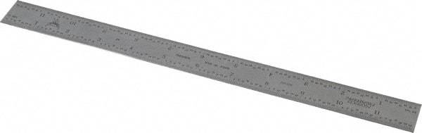 PEC Tools - 12" Long, 1/64, 1/32, 1/16, 1/8" Graduation, Rigid Steel Rule - 4R Graduation Style, 1" Wide, Silver, Satin Chrome Finish - Exact Tool & Supply