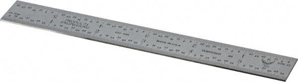 PEC Tools - 6" Long, 1/64, 1/32, 1/16, 1/8" Graduation, Rigid Steel Rule - 4R Graduation Style, 3/4" Wide, Silver, Satin Chrome Finish - Exact Tool & Supply