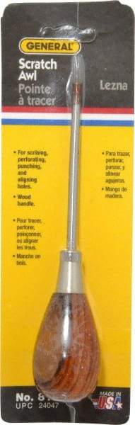 General - 6-1/2" OAL Steel Scratch Awl - Hardwood Handle - Exact Tool & Supply