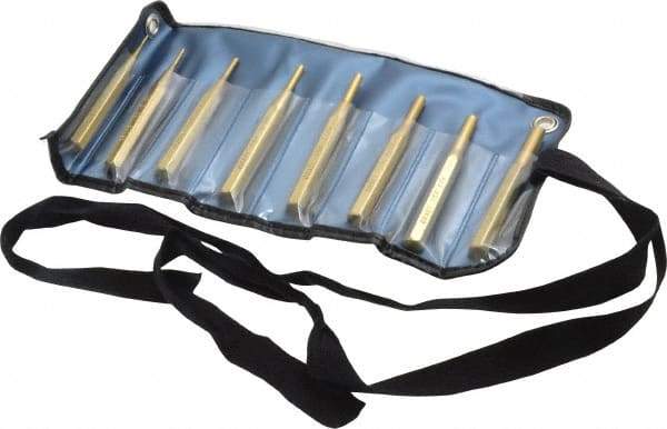 Made in USA - 8 Piece, 1/16 to 5/16", Pin Punch Set - Round Shank, Brass, Comes in Vinyl Pouch - Exact Tool & Supply