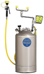 Bradley - 10 Gallon, 0.4 GPM Flow Rate at 30 PSI, Pressurized with Drench Hose Stainless Steel, Portable Eye Wash Station - 15 Min Duration, 25-1/4 Inch High - Exact Tool & Supply