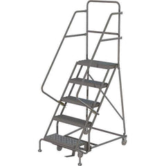 TRI-ARC - 86" 5 Step Rolling Platform Ladder - 450 Lb Capacity, 50" Platform Height, 24" Base Width x 42" Depth, Serrated Tread - Exact Tool & Supply