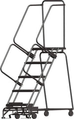 Ballymore - 83" 5 Step Ladder - Lock Step Rolling Safety Ladder, 450 Lb Capacity, 50" Platform Height, 24" Base Width x 43" Base Depth, Perforated Tread - Exact Tool & Supply