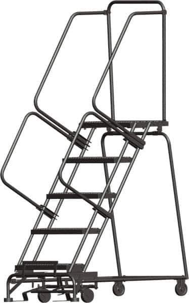 Ballymore - 83" 5 Step Stairway Slope Ladder - Rolling Safety Ladder, 450 Lb Capacity, 50" Platform Height, 20" Base Width x 51" Depth, Heavy-Duty Serrated Grating - Exact Tool & Supply