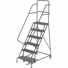 TRI-ARC - 93" 6 Step Ladder - 350 Lb Capacity, 60" Platform Height, 30" Base Width x 49" Depth, Heavy-Duty Serrated Grating - Exact Tool & Supply