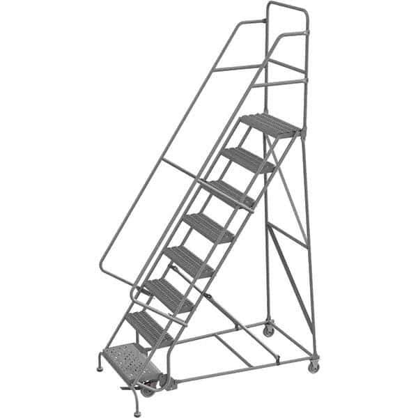 TRI-ARC - 116" 8 Step Rolling Platform Ladder - 450 Lb Capacity, 80" Platform Height, 35" Base Width x 64" Depth, Serrated Tread - Exact Tool & Supply