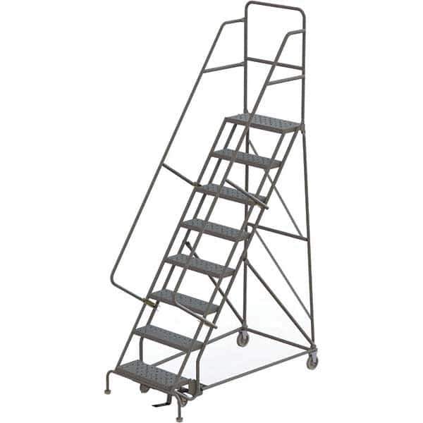 TRI-ARC - 116" 8 Step Rolling Platform Ladder - 450 Lb Capacity, 80" Platform Height, 35" Base Width x 64" Depth, Perforated Tread - Exact Tool & Supply