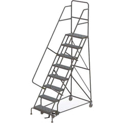 TRI-ARC - 116" 8 Step Rolling Platform Ladder - 450 Lb Capacity, 80" Platform Height, 35" Base Width x 64" Depth, Perforated Tread - Exact Tool & Supply