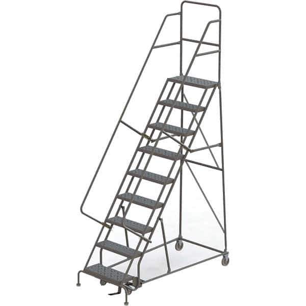 TRI-ARC - 126" 9 Step Rolling Platform Ladder - 450 Lb Capacity, 90" Platform Height, 35" Base Width x 69" Depth, Perforated Tread - Exact Tool & Supply