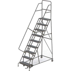 TRI-ARC - 126" 9 Step Rolling Platform Ladder - 450 Lb Capacity, 90" Platform Height, 35" Base Width x 69" Depth, Perforated Tread - Exact Tool & Supply