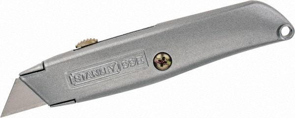 Stanley - Retractable Utility Knife - 2-7/16" Blade, Die Cast Aluminum (Color) Aluminum Handle, 3 Blades Included - Exact Tool & Supply