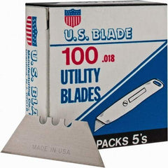 U.S. Blade - 100 Piece Steel Utility Knife Blade - 2" OAL, 0.017" Blade Thickness - Exact Tool & Supply