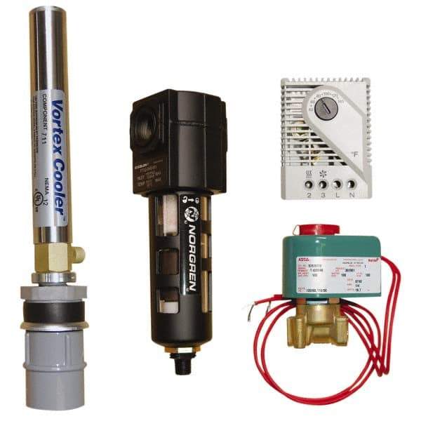 Vortec - 400 BTU per Hour, Vortex Enclosure Cooler with Thermostat - 1/8 NPT Thread, 8 Cubic Ft. per min - Exact Tool & Supply