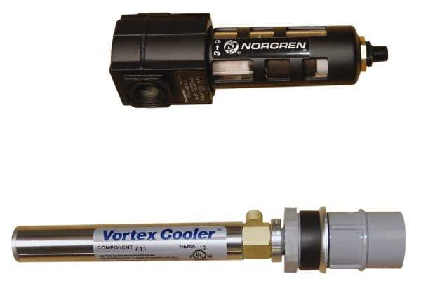 Vortec - 400 BTU per Hour, Vortex Enclosure Cooler without Thermostat - 1/8 NPT Thread, 8 Cubic Ft. per min - Exact Tool & Supply