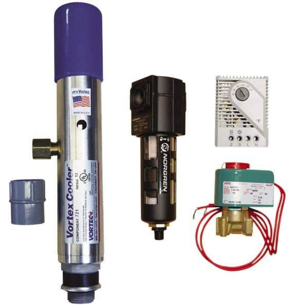 Vortec - 2,500 BTU per Hour, Vortex Enclosure Cooler with Thermostat - 1/4 NPT Thread, 35 Cubic Ft. per min - Exact Tool & Supply