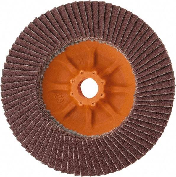 WALTER Surface Technologies - 60 Grit, 4-1/2" Disc Diam, 5/8-11 Center Hole, Zirconia Alumina Flap Disc - 13,300 Max RPM, Plastic Backing, Arbor Attaching System, Coated - Exact Tool & Supply