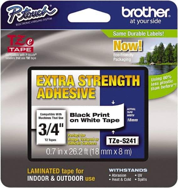 Brother - 3/4" Wide x 314.4" Long, White Plastic/Paper Tape Cassette - For Label Maker - Exact Tool & Supply