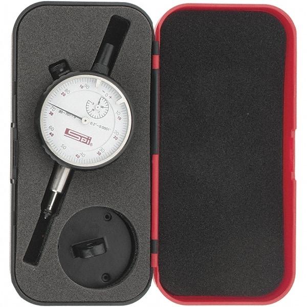 SPI - 0.2" Range, 0-100, 0-50-0 Dial Reading, 0.0001" Graduation Dial Drop Indicator - 2-1/4" Dial, 0.01" Range per Revolution, Revolution Counter, Includes NPL Traceability Certification - Exact Tool & Supply