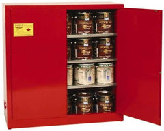 Eagle - 2 Door, 3 Shelf, Red Steel Standard Safety Cabinet for Flammable and Combustible Liquids - 44" High x 43" Wide x 18" Deep, Manual Closing Door, 3 Point Key Lock, 40 Gal Capacity - Exact Tool & Supply