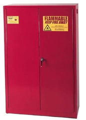 Eagle - 2 Door, 5 Shelf, Red Steel Standard Safety Cabinet for Flammable and Combustible Liquids - 65" High x 43" Wide x 18" Deep, Manual Closing Door, 3 Point Key Lock, 60 Gal Capacity - Exact Tool & Supply