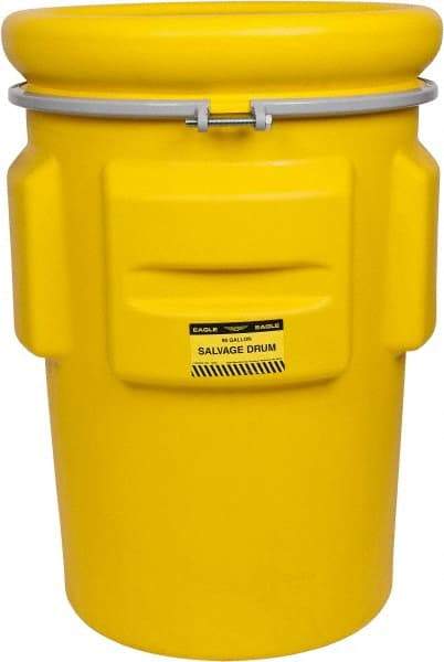 Eagle - 95 Gallon Capacity, Metal Band with Bolt Closure, Yellow Salvage Drum - 55 Gallon Container, Polyethylene, 748 Lb. Capacity, UN 1H2/X340/S Listing - Exact Tool & Supply