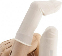North - Size S, 2-3/4 Inch Long x 3 Mil Thick, Rubber Industrial Food Grade Finger Cot - Powdered, White - Exact Tool & Supply